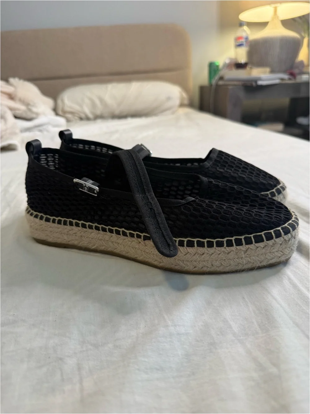 Black Mesh Espadrille Mary Jane Flats
